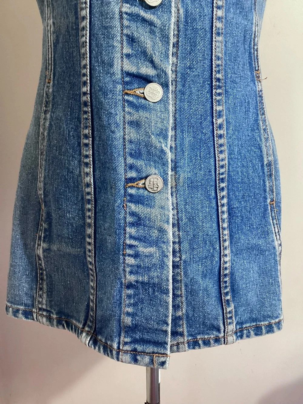 Nada Nuff Vtg Button Up Jean Denim Mini Dress Jrs M - Picture 9 of 15